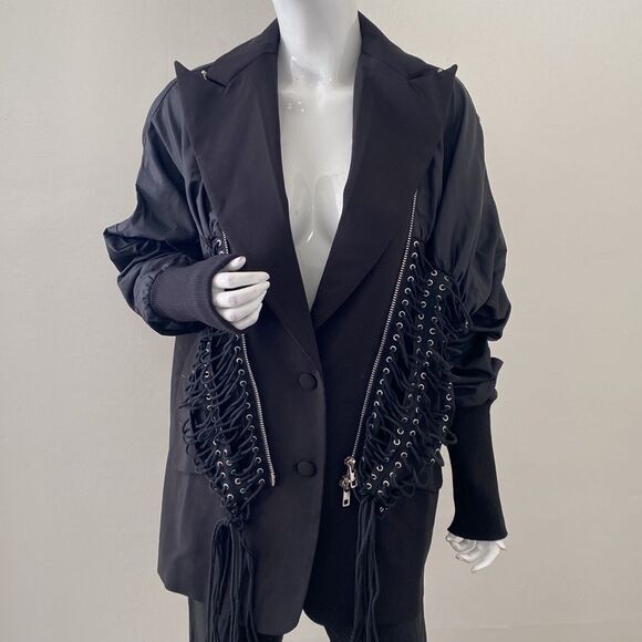 NWOT AKIRA Black Don Eyelet Oversized Blazer Bomber Jacket with Lace-up Details - Picture 1 of 12